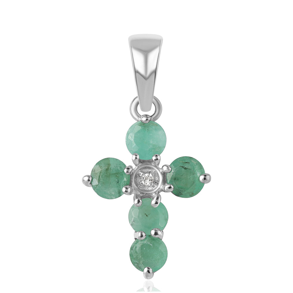 Cruce Pandantiv din Argint 925 ( 0.82 grame ) cu Smarald Brazilian și Topaz Alb 0.61 Carate