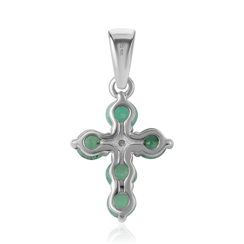Cruce Pandantiv din Argint 925 ( 0.82 grame ) cu Smarald Brazilian și Topaz Alb 0.61 Carate