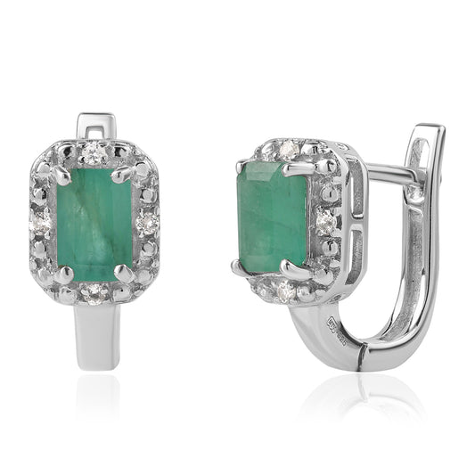 Cercei din Argint 925 ( 2.73 grame ) cu Smarald Brazilian și Topaz Alb 2.16 Carate