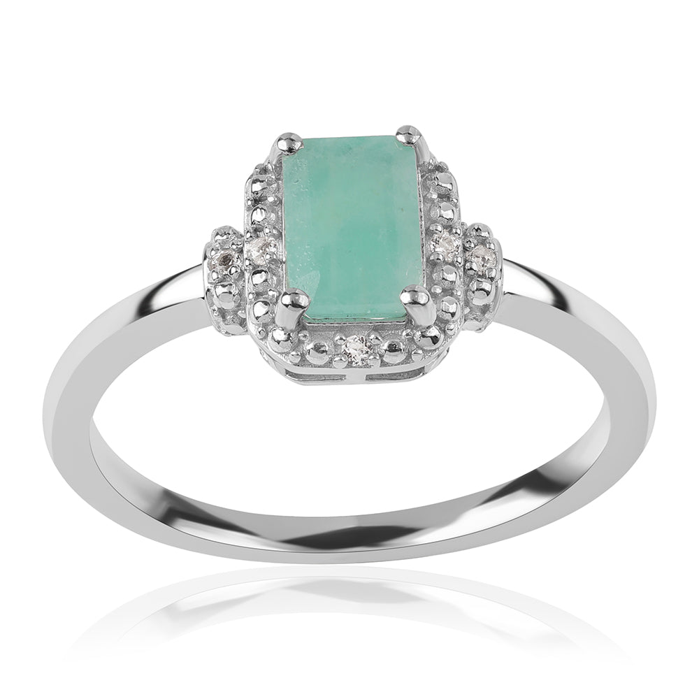 Inel din Argint 925 ( 2.39 grame ) cu Smarald Brazilian și Topaz Alb 1.14 Carate 1 