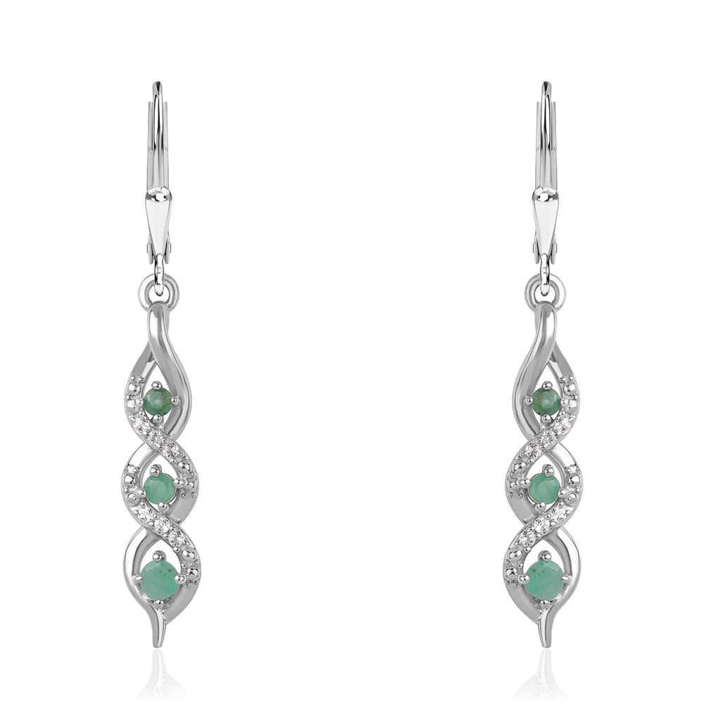 Cercei din Argint 925 ( 3.47 grame ) cu Smarald Brazilian și Topaz Alb 0.5 Carate