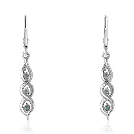 Cercei din Argint 925 ( 3.47 grame ) cu Smarald Brazilian și Topaz Alb 0.5 Carate
