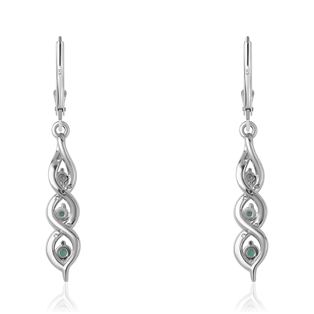 Cercei din Argint 925 ( 3.47 grame ) cu Smarald Brazilian și Topaz Alb 0.5 Carate 3 