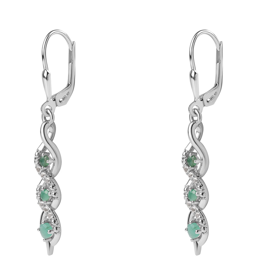 Cercei din Argint 925 ( 3.47 grame ) cu Smarald Brazilian și Topaz Alb 0.5 Carate 4 