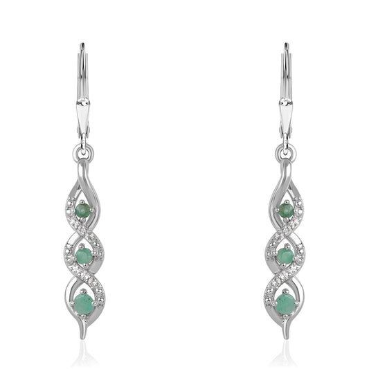 Cercei din Argint 925 ( 3.47 grame ) cu Smarald Brazilian și Topaz Alb 0.5 Carate