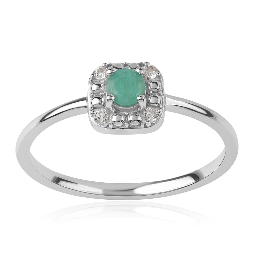 Set din Argint 925 ( 4.13 grame ) cu Smarald Brazilian și Topaz Alb 1.18 Carate ( Cercei+Inel+Pandantiv )