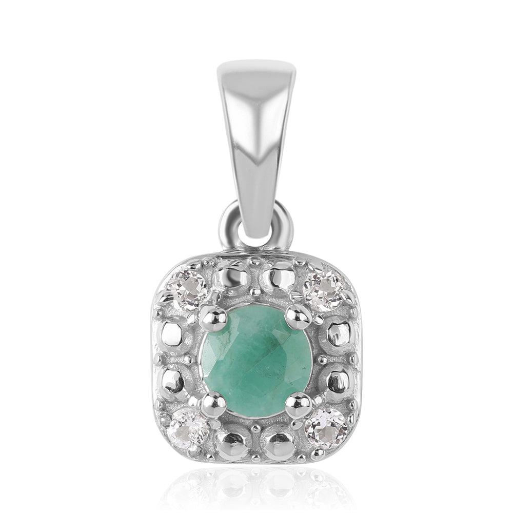 Set din Argint 925 ( 4.13 grame ) cu Smarald Brazilian și Topaz Alb 1.18 Carate ( Cercei+Inel+Pandantiv )