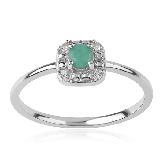 Set din Argint 925 ( 4.13 grame ) cu Smarald Brazilian și Topaz Alb 1.18 Carate ( Cercei+Inel+Pandantiv )