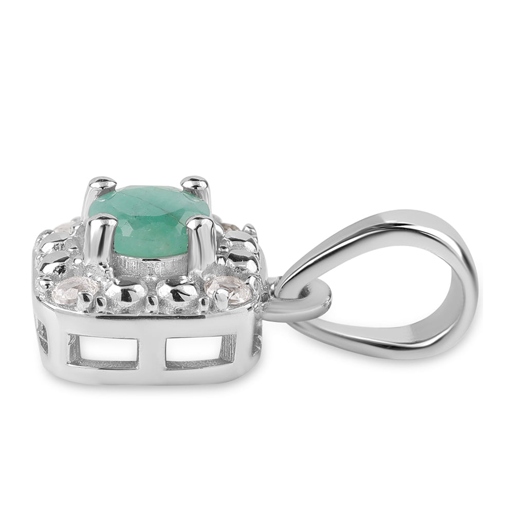 Set din Argint 925 ( 4.13 grame ) cu Smarald Brazilian și Topaz Alb 1.18 Carate ( Cercei+Inel+Pandantiv )