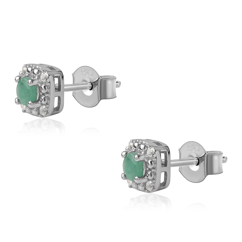 Set din Argint 925 ( 4.13 grame ) cu Smarald Brazilian și Topaz Alb 1.18 Carate ( Cercei+Inel+Pandantiv )