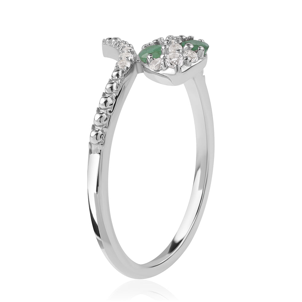 Inel din Argint 925 ( 2.21 grame ) cu Smarald Brazilian și Topaz Alb 0.34 Carate 2 