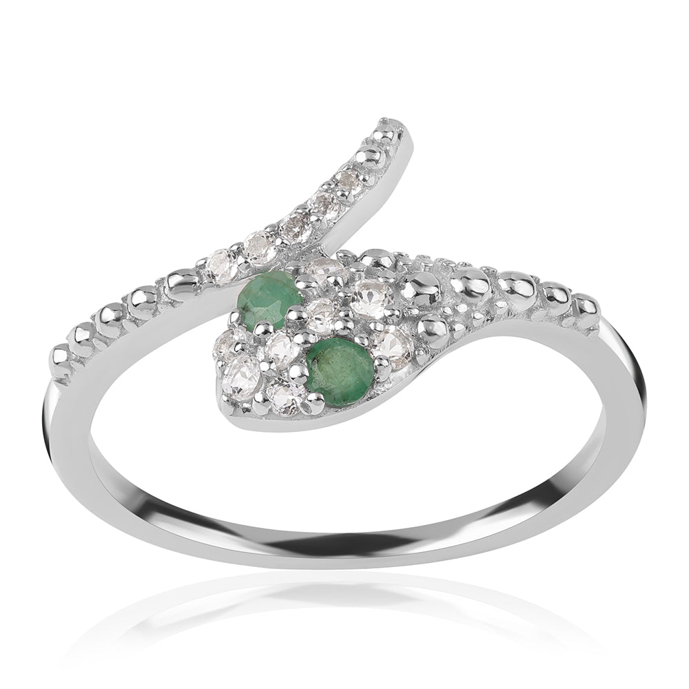 Inel din Argint 925 ( 2.21 grame ) cu Smarald Brazilian și Topaz Alb 0.34 Carate 3 