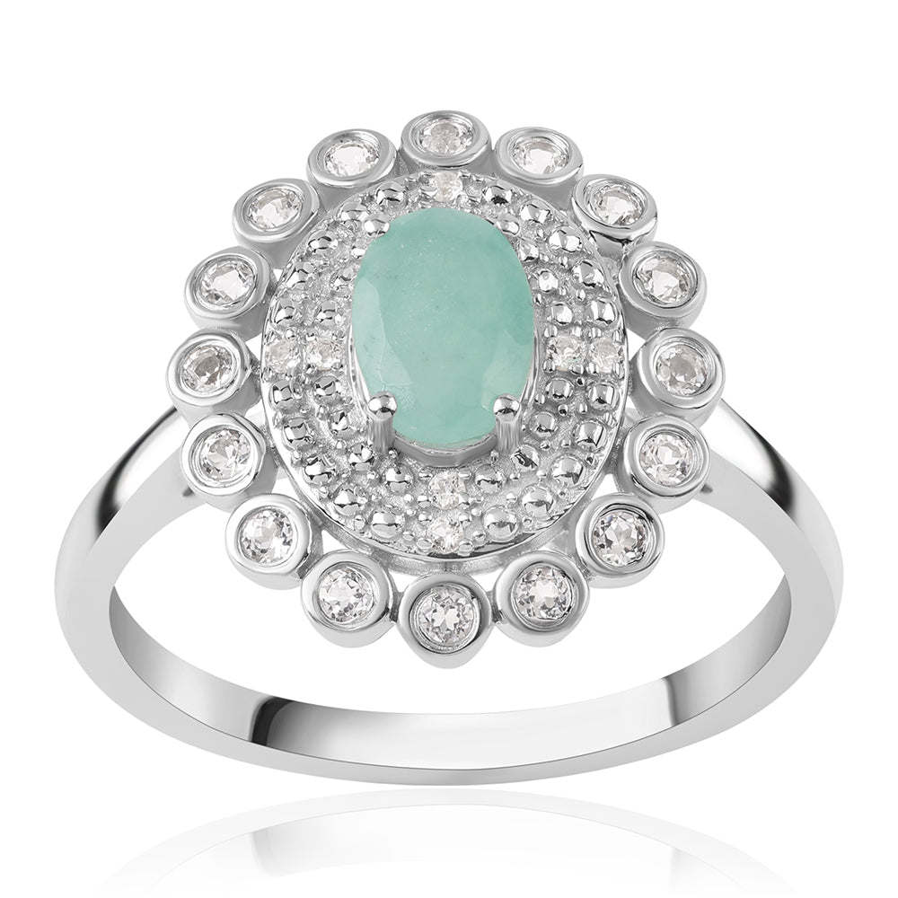 Inel din Argint 925 ( 3.67 grame ) cu Smarald Brazilian și Topaz Alb 1.08 Carate