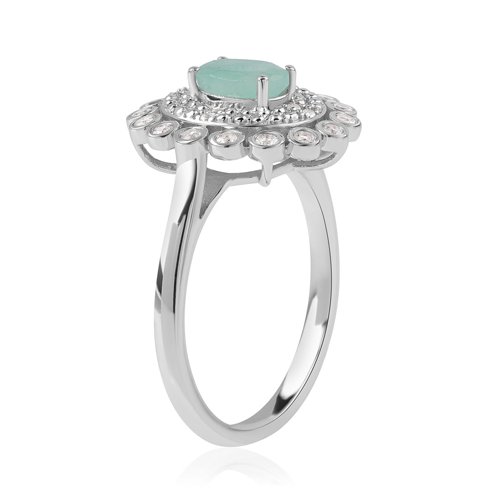 Inel din Argint 925 ( 3.67 grame ) cu Smarald Brazilian și Topaz Alb 1.08 Carate 2 