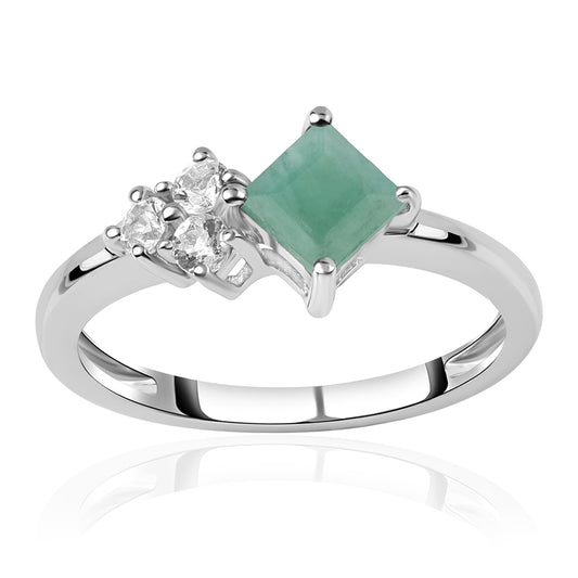 Inel din Argint 925 ( 1.96 grame ) cu Smarald Brazilian și Topaz Alb 0.63 Carate