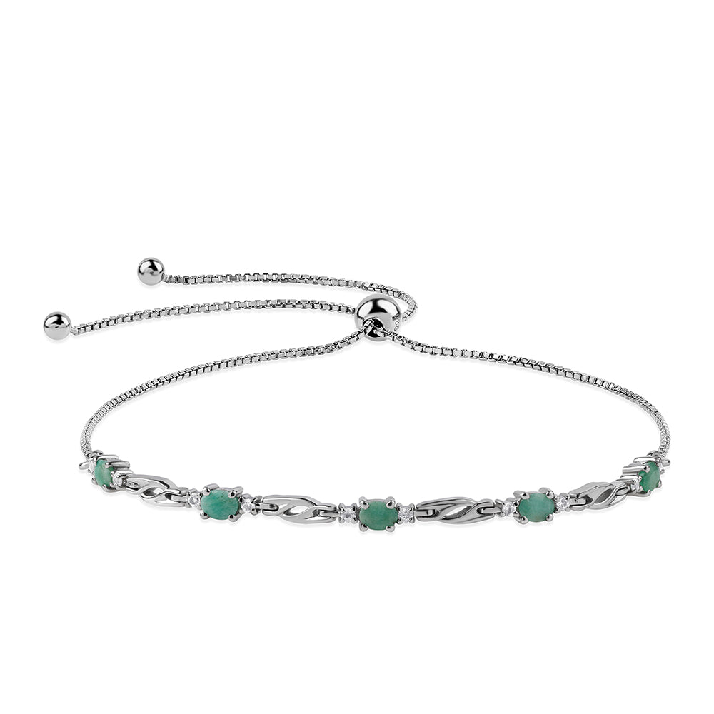 Brățară din Argint 925 ( 3.69 grame ) cu Smarald Brazilian și Topaz Alb 0.95 Carate 1 