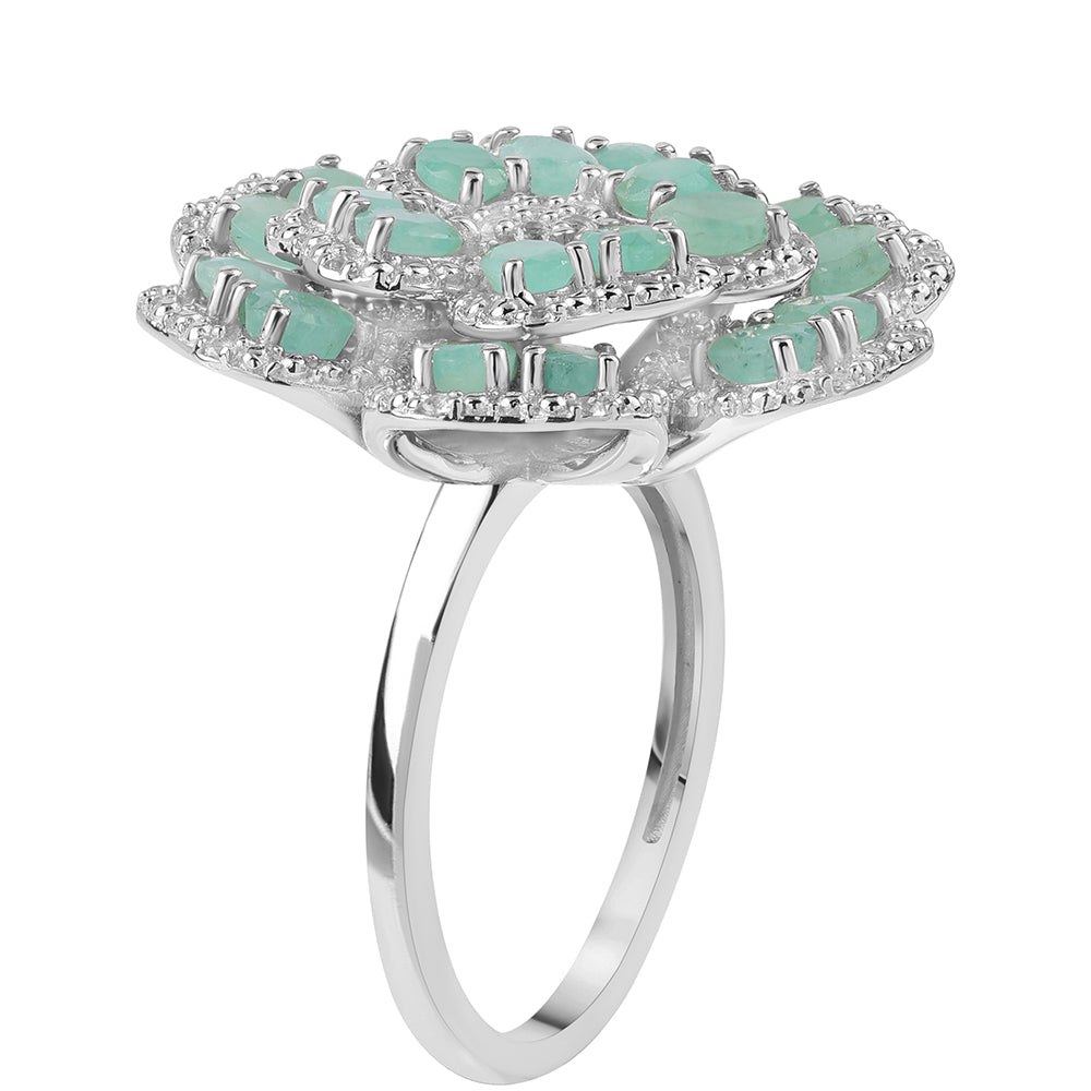 Inel din Argint 925 ( 7.34 grame ) cu Smarald Brazilian și Topaz Alb 3.37 Carate 3 