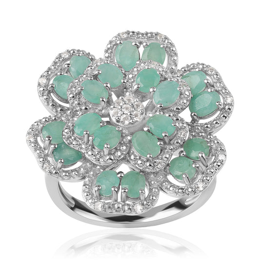 Inel din Argint 925 ( 7.34 grame ) cu Smarald Brazilian și Topaz Alb 3.37 Carate