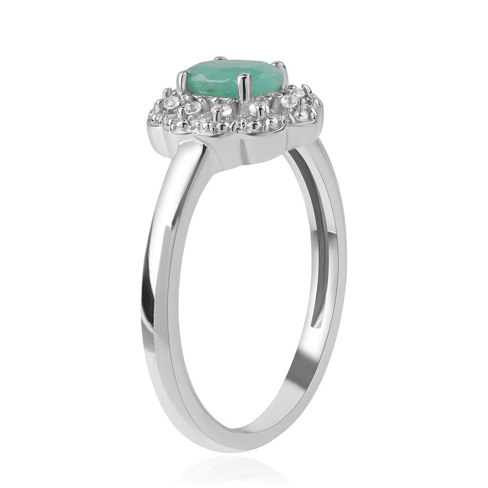 Inel din Argint 925 ( 2.49 grame ) cu Smarald Brazilian și Topaz Alb 0.9 Carate 2 