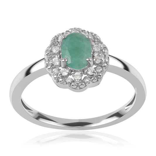 Inel din Argint 925 ( 2.49 grame ) cu Smarald Brazilian și Topaz Alb 0.9 Carate