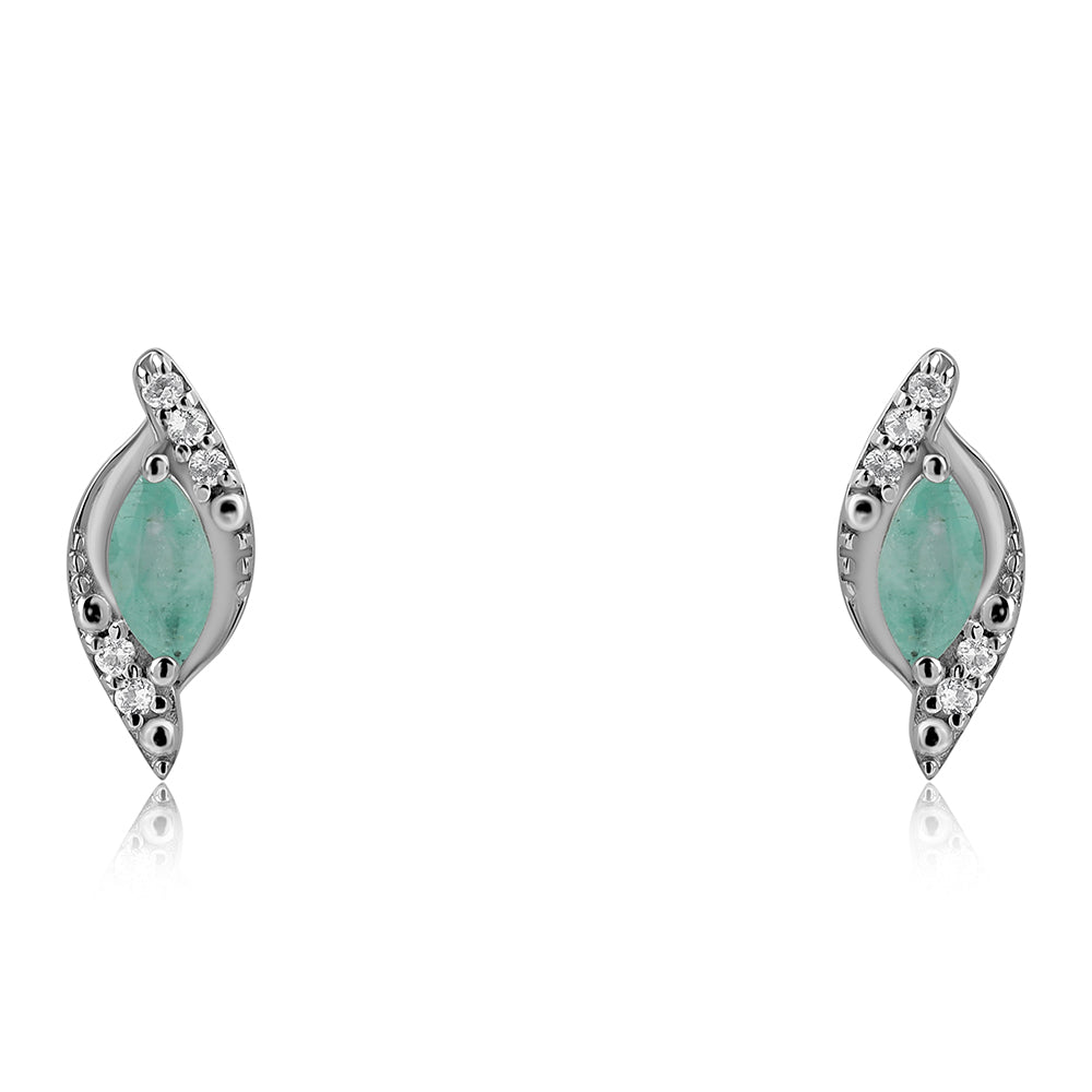 Cercei din Argint 925 ( 1.08 grame ) cu Smarald Brazilian și Topaz Alb 0.41 Carate