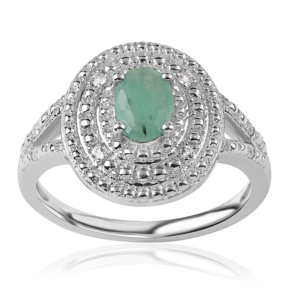 Inel din Argint 925 ( 2.54 grame ) cu Smarald Brazilian și Topaz Alb 1.78 Carate 1 