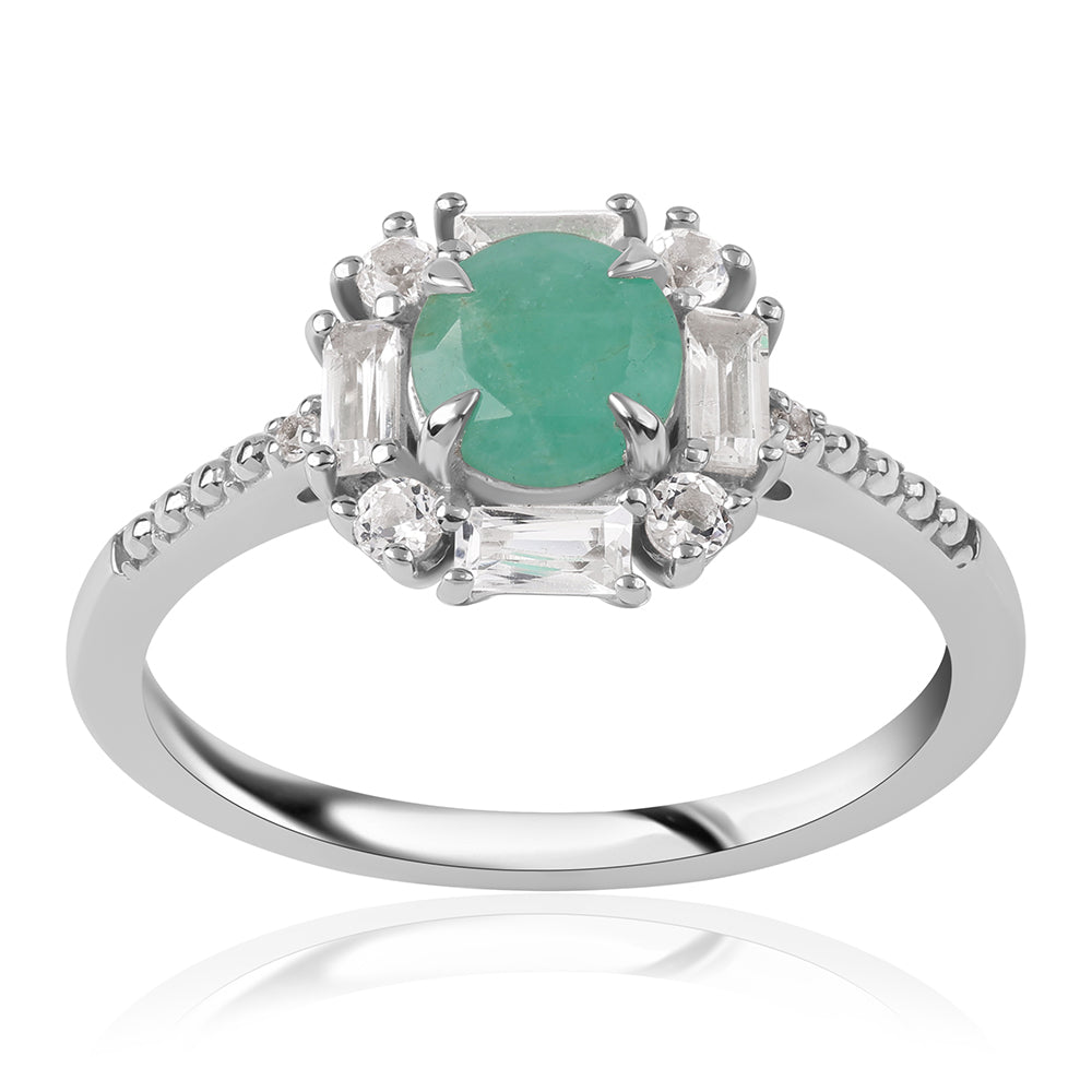 Inel din Argint 925 ( 2.54 grame ) cu Smarald Brazilian și Topaz Alb 1.78 Carate