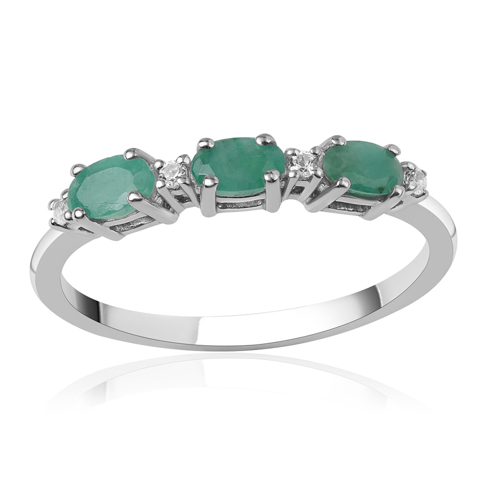 Inel din Argint 925 ( 1.78 grame ) cu Smarald Brazilian și Topaz Alb 0.9 Carate