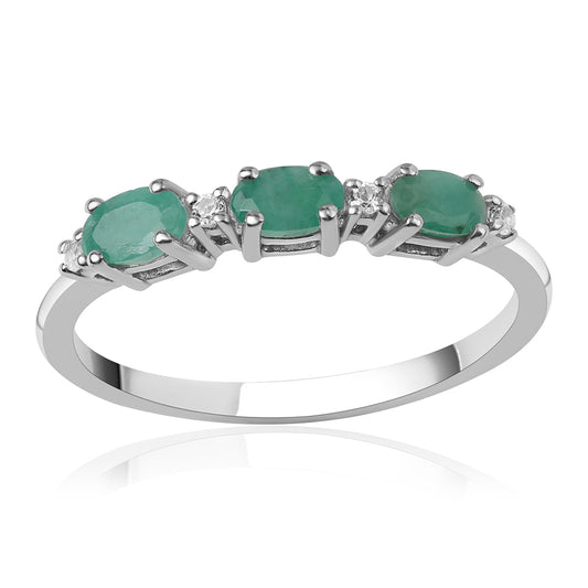 Inel din Argint 925 ( 1.78 grame ) cu Smarald Brazilian și Topaz Alb 0.9 Carate