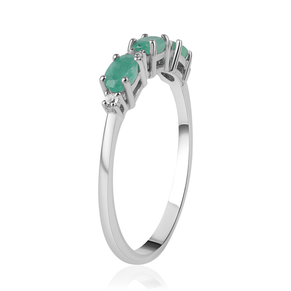 Inel din Argint 925 ( 1.78 grame ) cu Smarald Brazilian și Topaz Alb 0.9 Carate 2 