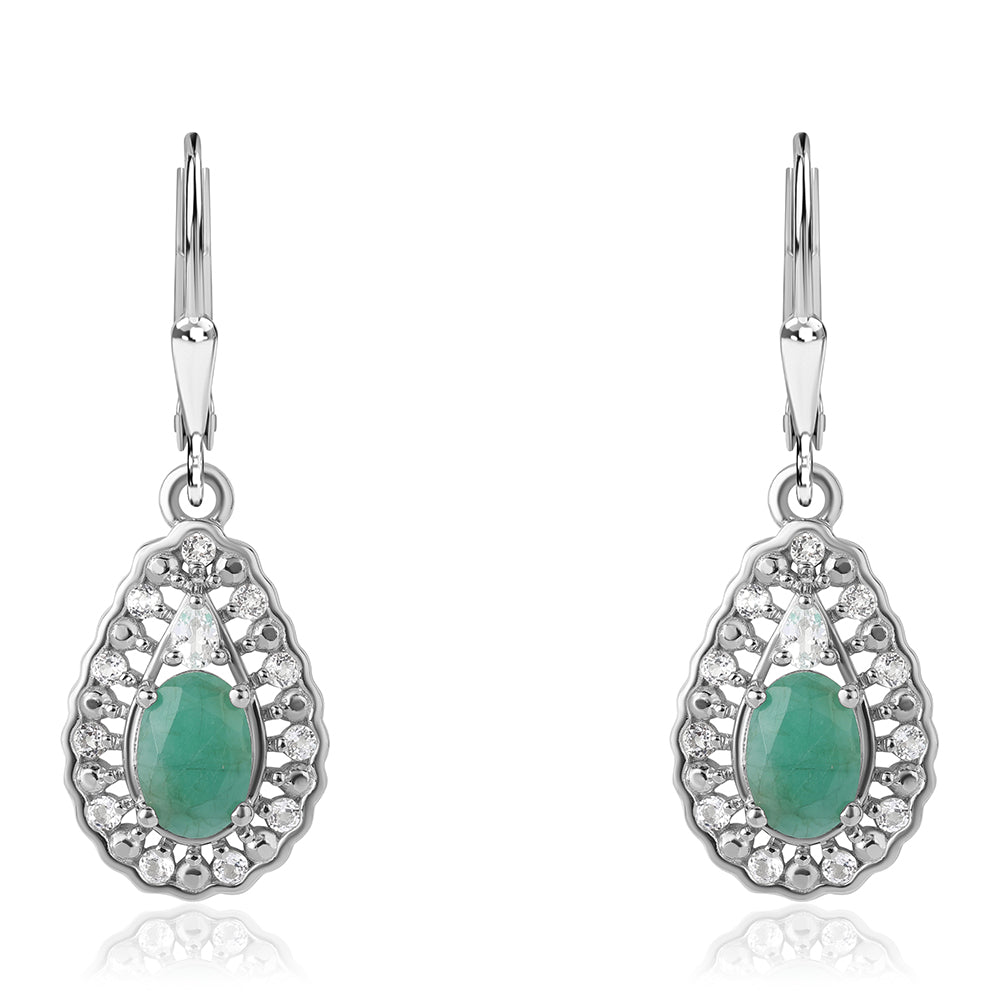 Cercei din Argint 925 ( 3.41 grame ) cu Smarald Brazilian și Topaz Alb 2.13 Carate