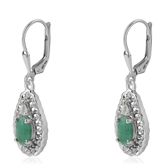 Cercei din Argint 925 ( 3.41 grame ) cu Smarald Brazilian și Topaz Alb 2.13 Carate