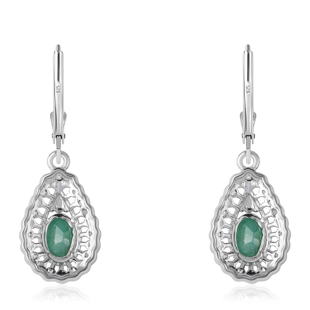 Cercei din Argint 925 ( 3.41 grame ) cu Smarald Brazilian și Topaz Alb 2.13 Carate 3 