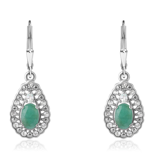 Cercei din Argint 925 ( 3.41 grame ) cu Smarald Brazilian și Topaz Alb 2.13 Carate