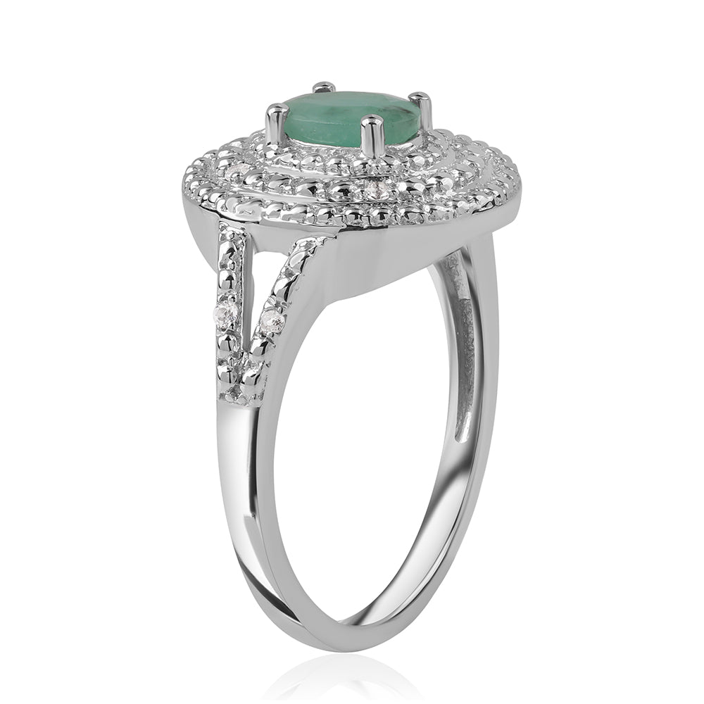 Inel din Argint 925 ( 4.06 grame ) cu Smarald Brazilian și Topaz Alb 0.82 Carate 2 