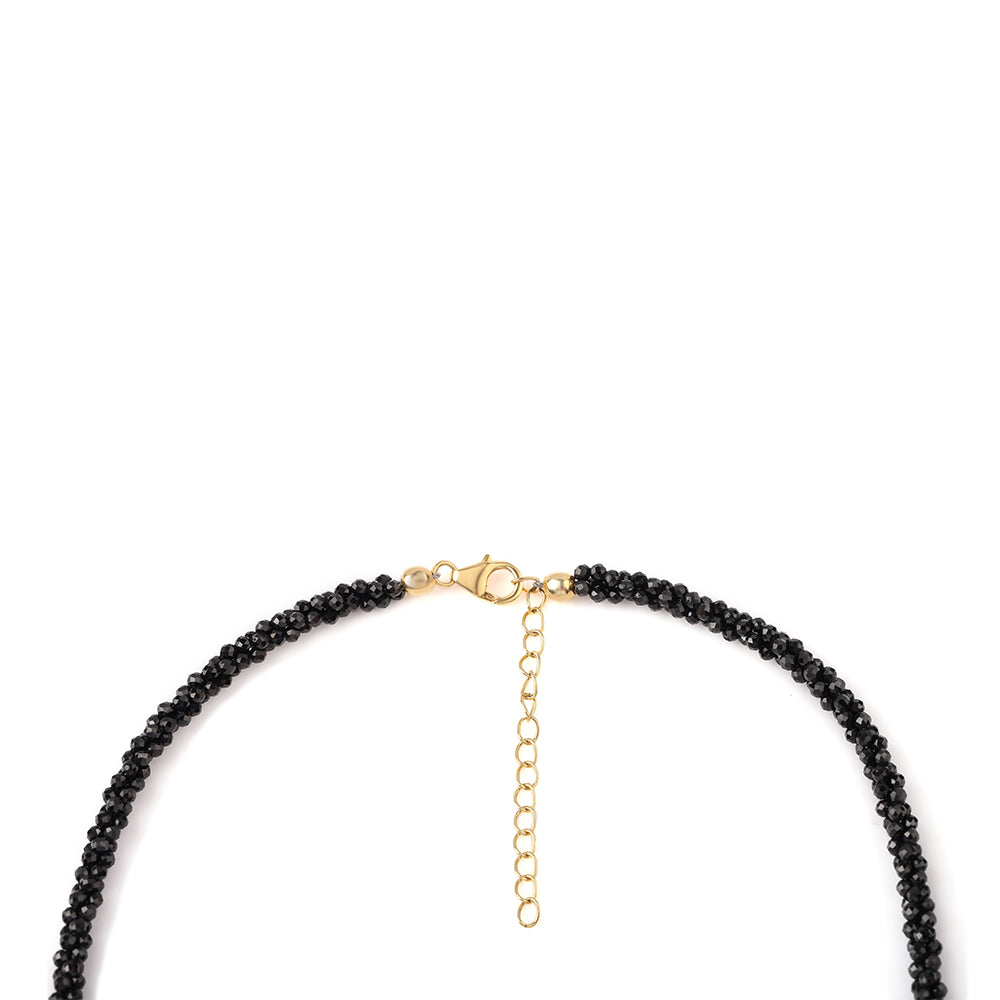 Colier din Argint 925 Placat cu Aur ( 0.96 grame ) cu Spinel Negru și Perlă de Apă Dulce Albă 79 Carate