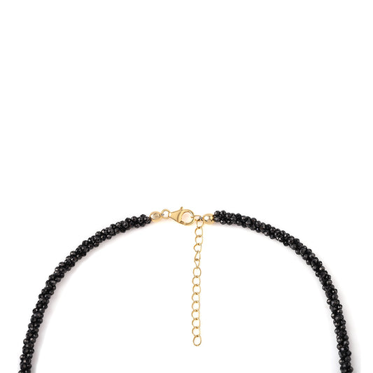 Colier din Argint 925 Placat cu Aur ( 0.96 grame ) cu Spinel Negru și Perlă de Apă Dulce Albă 79 Carate