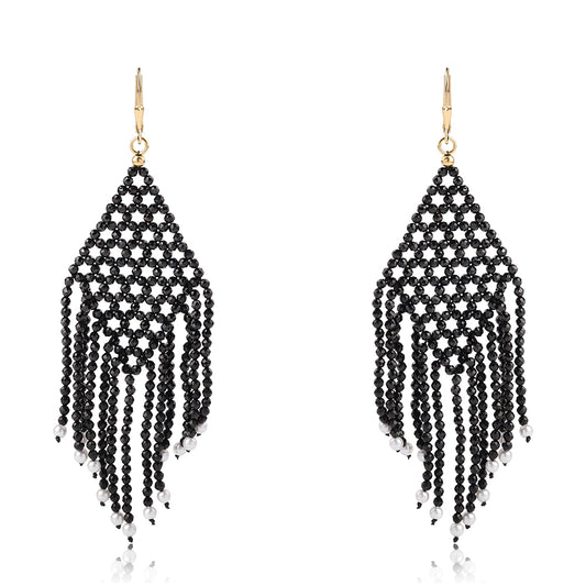 Cercei din Argint 925 Placat cu Aur ( 0.78 grame ) cu Spinel Negru și Perlă de Apă Dulce Albă 38.9 Carate