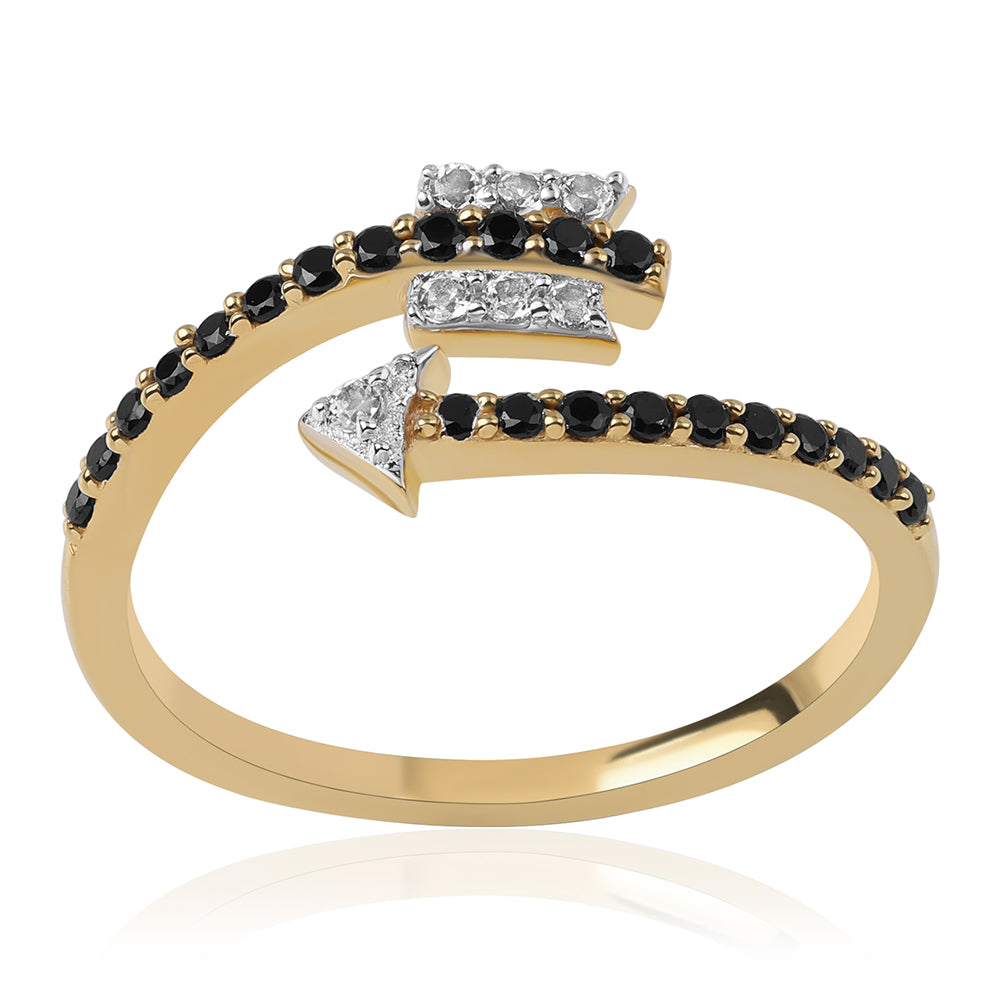 Inel din Argint 925 Placat cu Aur ( 2.08 grame ) cu Spinel Negru și Topaz Alb 0.48 Carate 1 