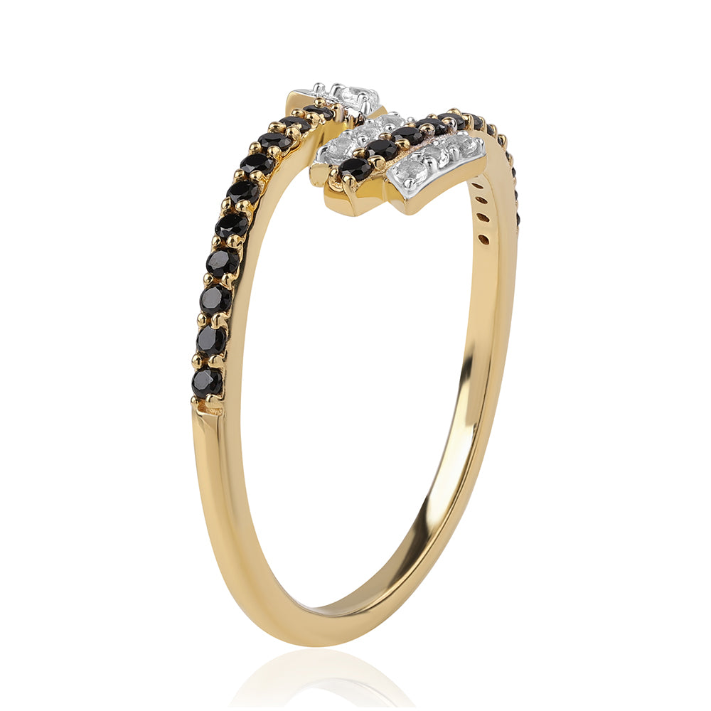 Inel din Argint 925 Placat cu Aur ( 2.08 grame ) cu Spinel Negru și Topaz Alb 0.48 Carate 2 