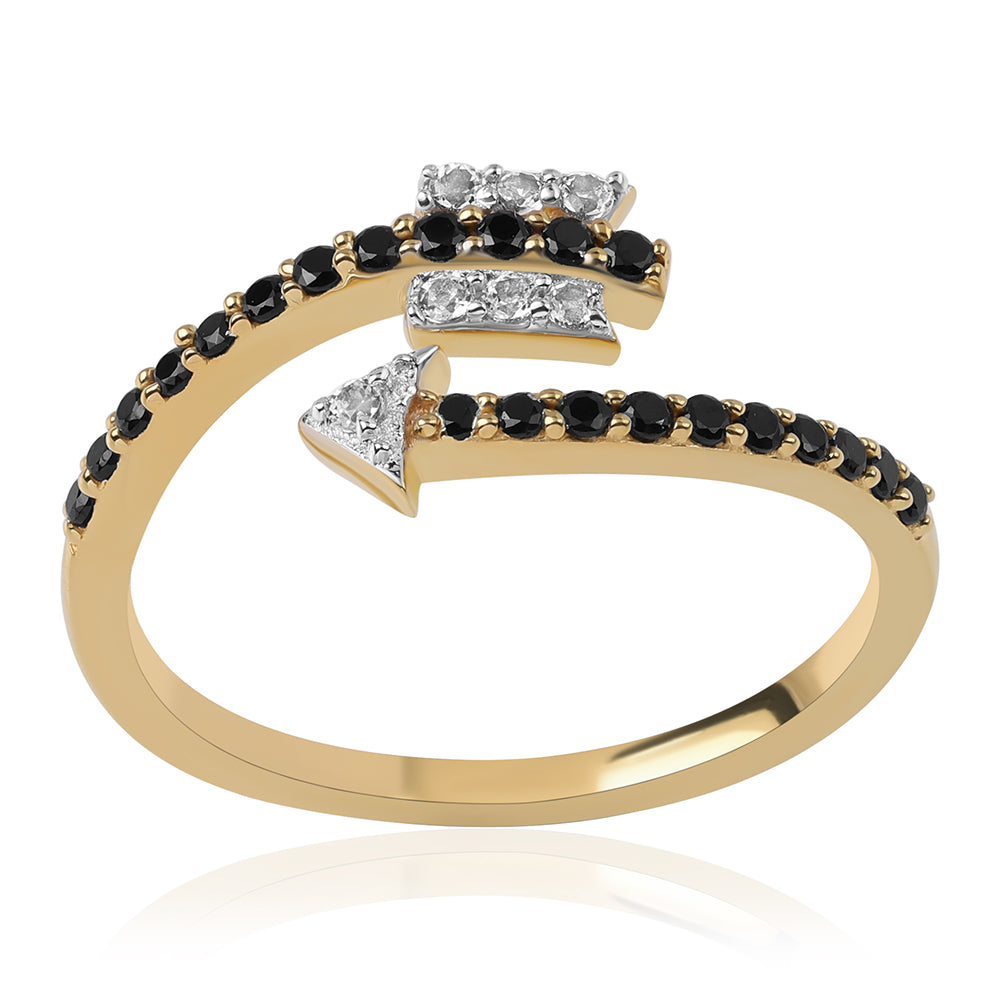 Inel din Argint 925 Placat cu Aur ( 2.08 grame ) cu Spinel Negru și Topaz Alb 0.48 Carate 5 