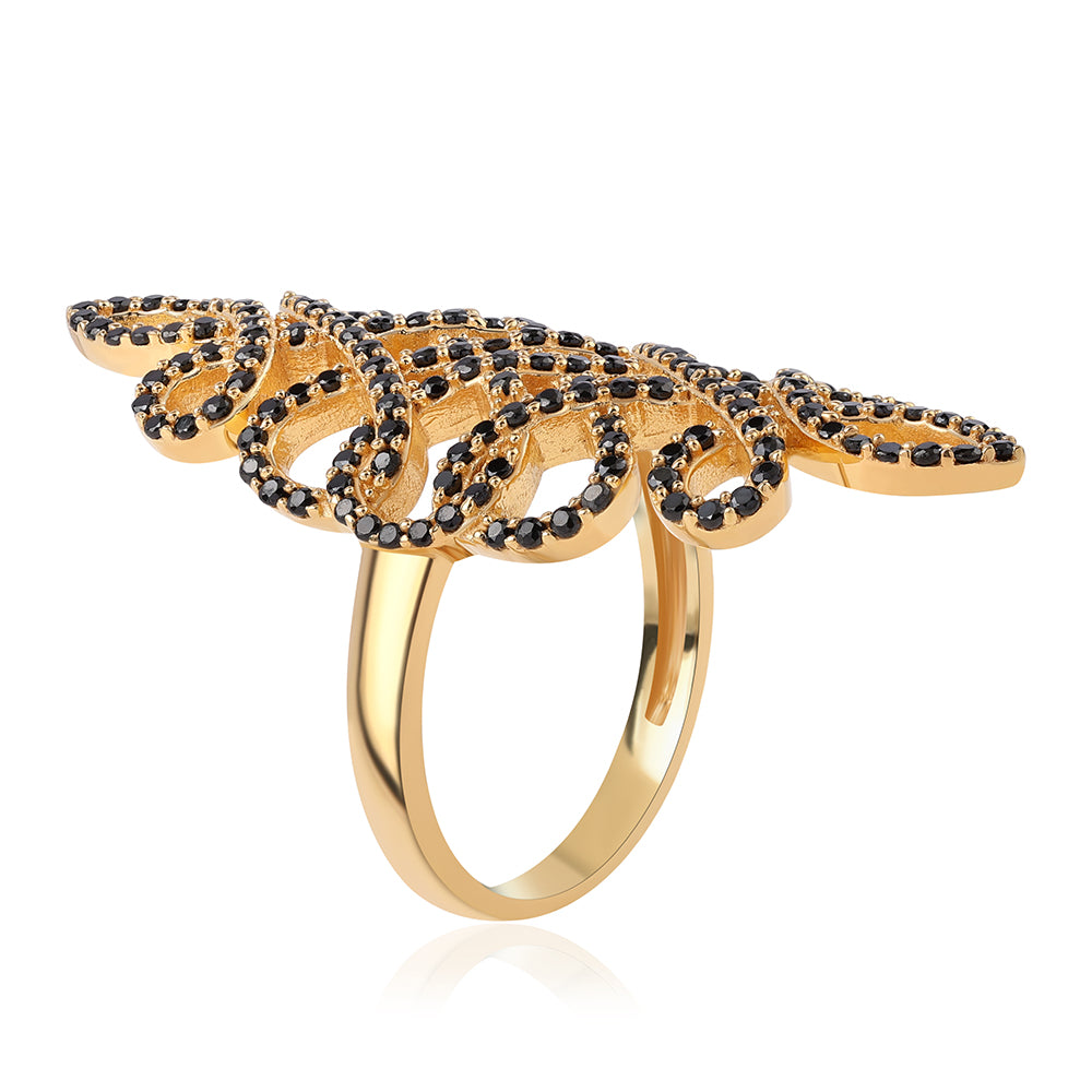 Inel din Argint 925 Placat cu Aur ( 8.16 grame ) cu Spinel Negru 1.9 Carate