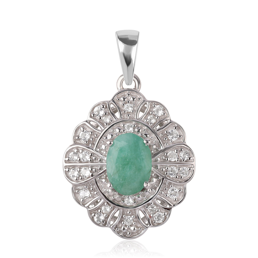 Pandantiv din Argint 925 ( 2.13 grame ) cu Smarald Brazilian și Topaz Alb 0.99 Carate