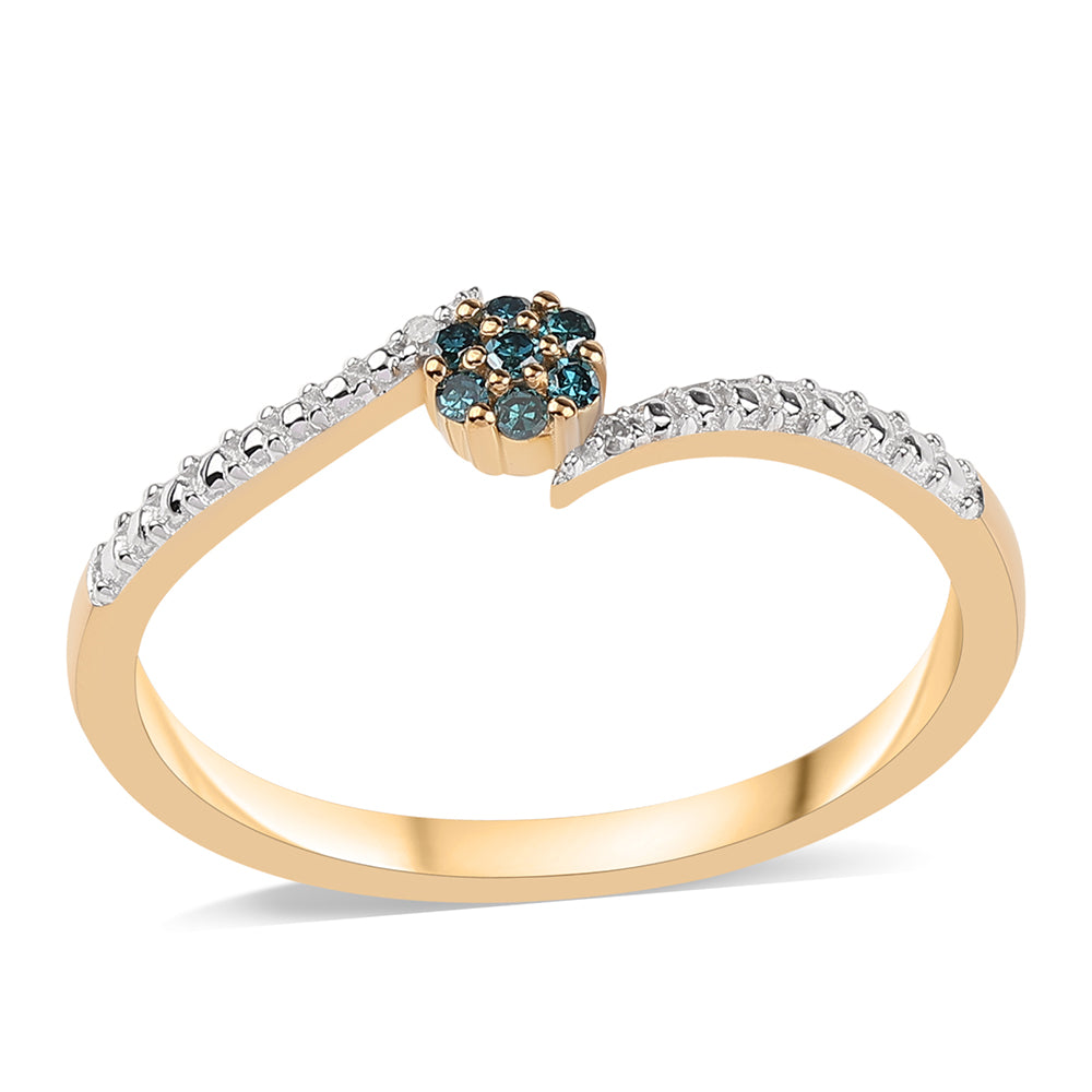 Inel din Argint 925 Placat cu Aur ( 1.64 grame ) cu Diamant Albastru și Diamant Alb 0.04 Carate 1 