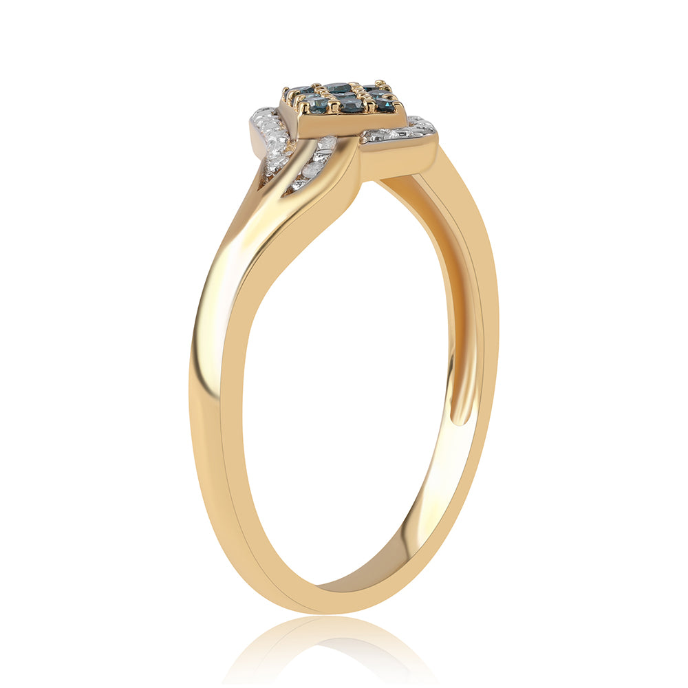 Inel din Argint 925 Placat cu Aur ( 2.16 grame ) cu Diamant Albastru și Diamant Alb 0.18 Carate 2 