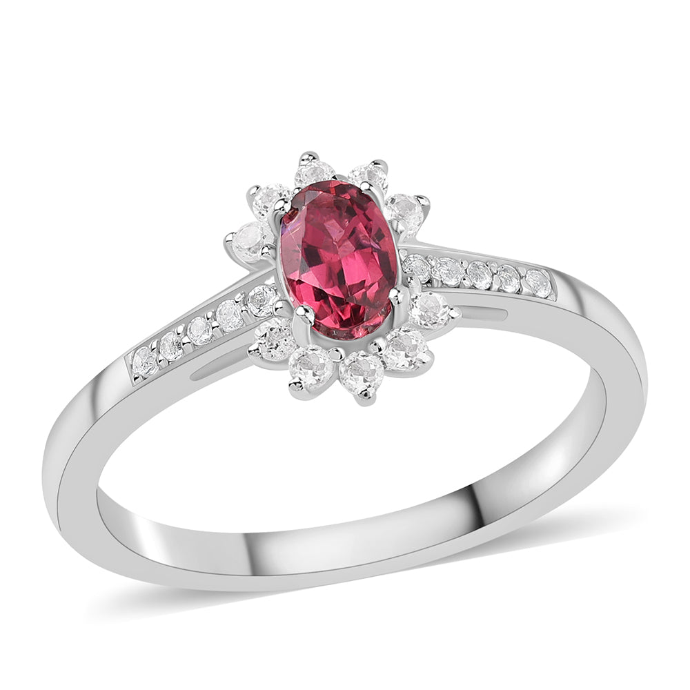 Inel din Argint 925 ( 2.49 grame ) cu Rubelit Cruzeiro și Topaz Alb 0.59 Carate