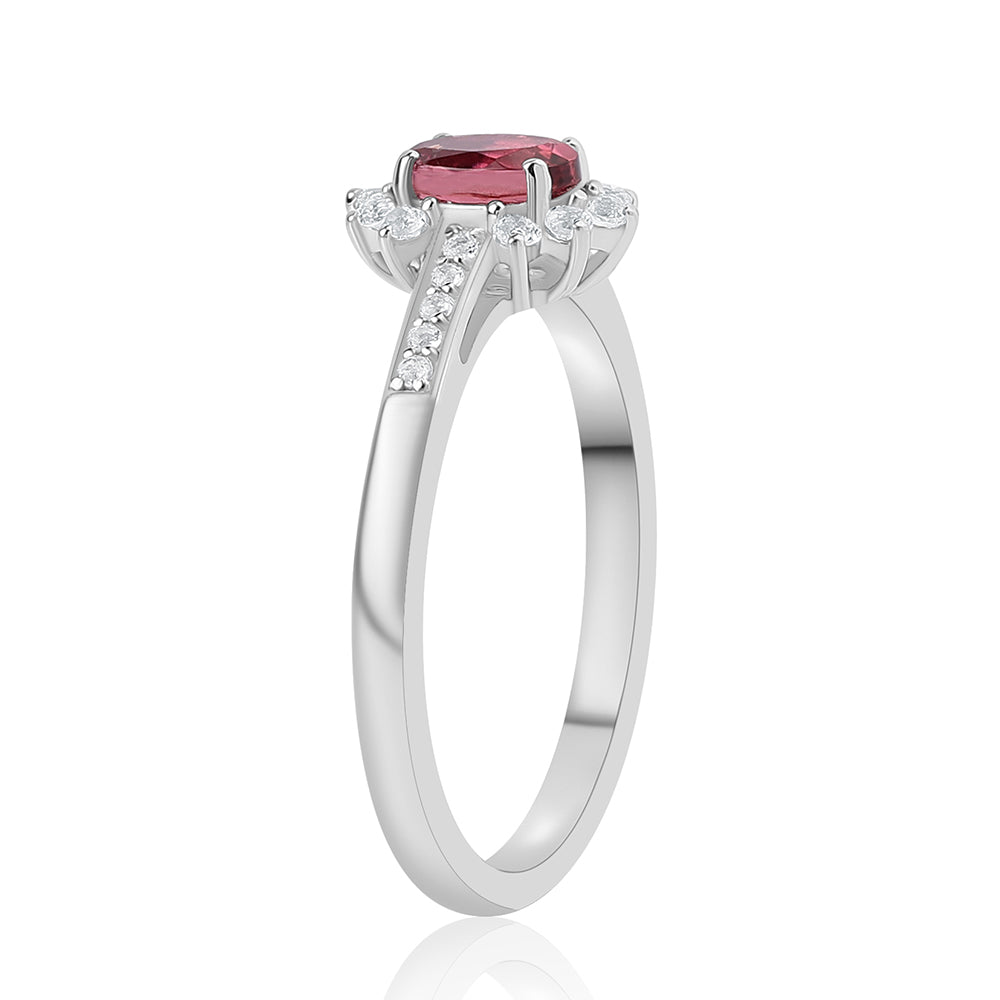 Inel din Argint 925 ( 2.49 grame ) cu Rubelit Cruzeiro și Topaz Alb 0.59 Carate