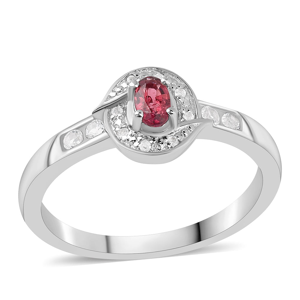 Inel din Argint 925 ( 3 grame ) cu Rubelit Cruzeiro și Topaz Alb 0.85 Carate 1 