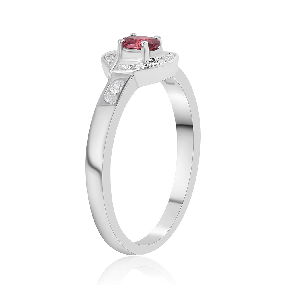 Inel din Argint 925 ( 3 grame ) cu Rubelit Cruzeiro și Topaz Alb 0.85 Carate