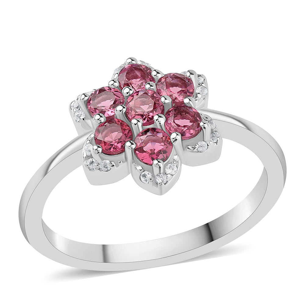 Inel din Argint 925 ( 2.93 grame ) cu Rubelit Cruzeiro și Topaz Alb 1.34 Carate 1 